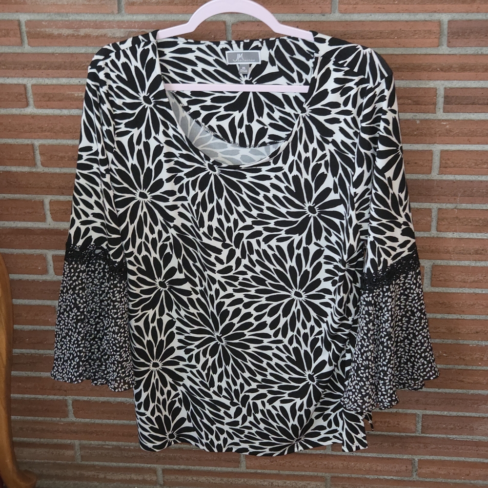 JM Collection Black and White Floral Blouse XL